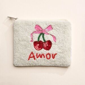 AMOR Cherry & Bow Beaded Mini Pouch Bag 🍒 NWT